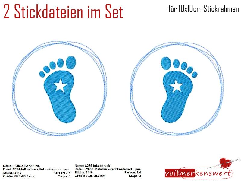 2 Stickdateien im Set Babyfüße im Doodle-Rahmen für den 10x10cm Stickrahmen S284-S285-set-01